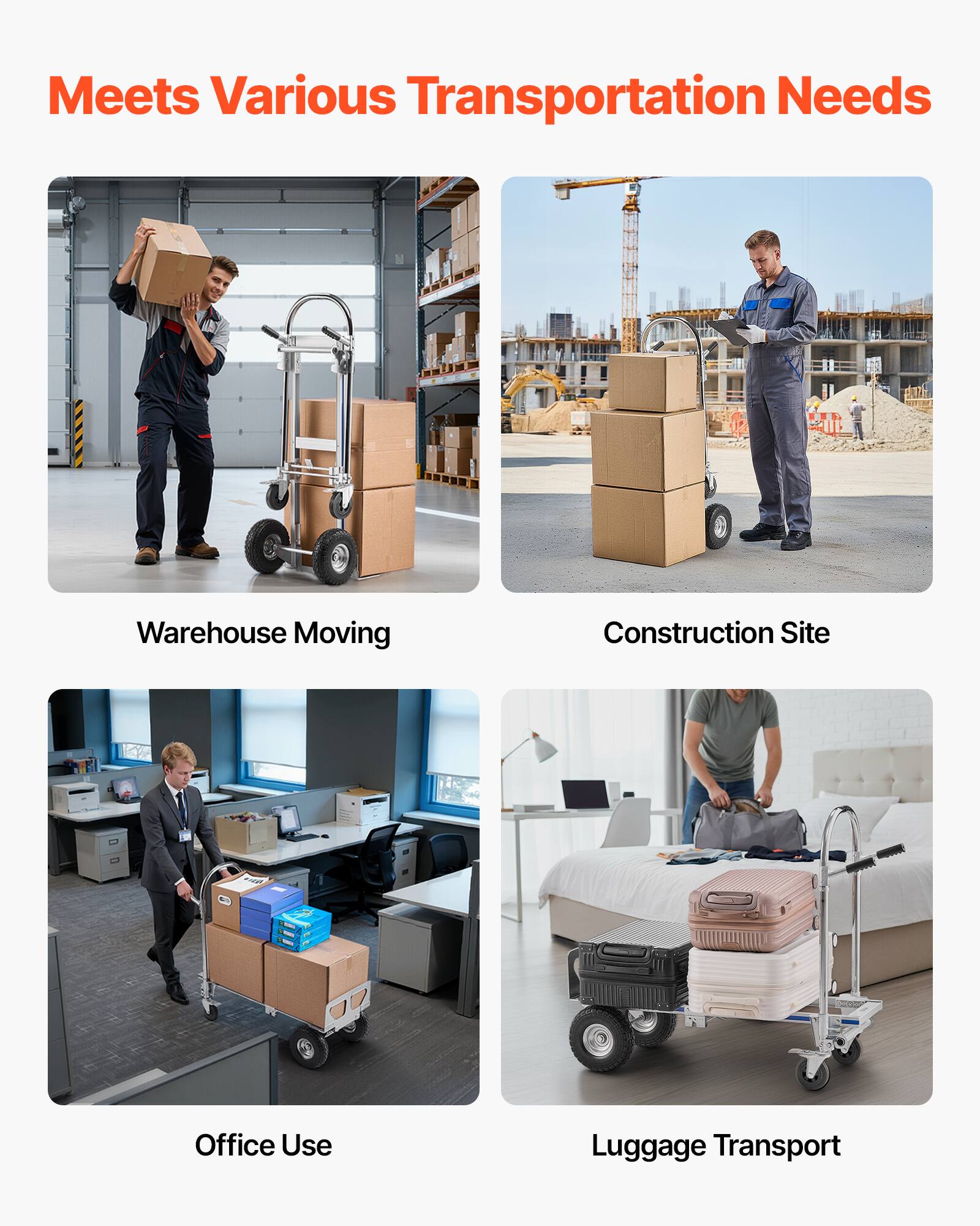 Meets Various Transportation Needs

- Warehouse Moving
- Construction Site
- Office Use
- Luggage Transport