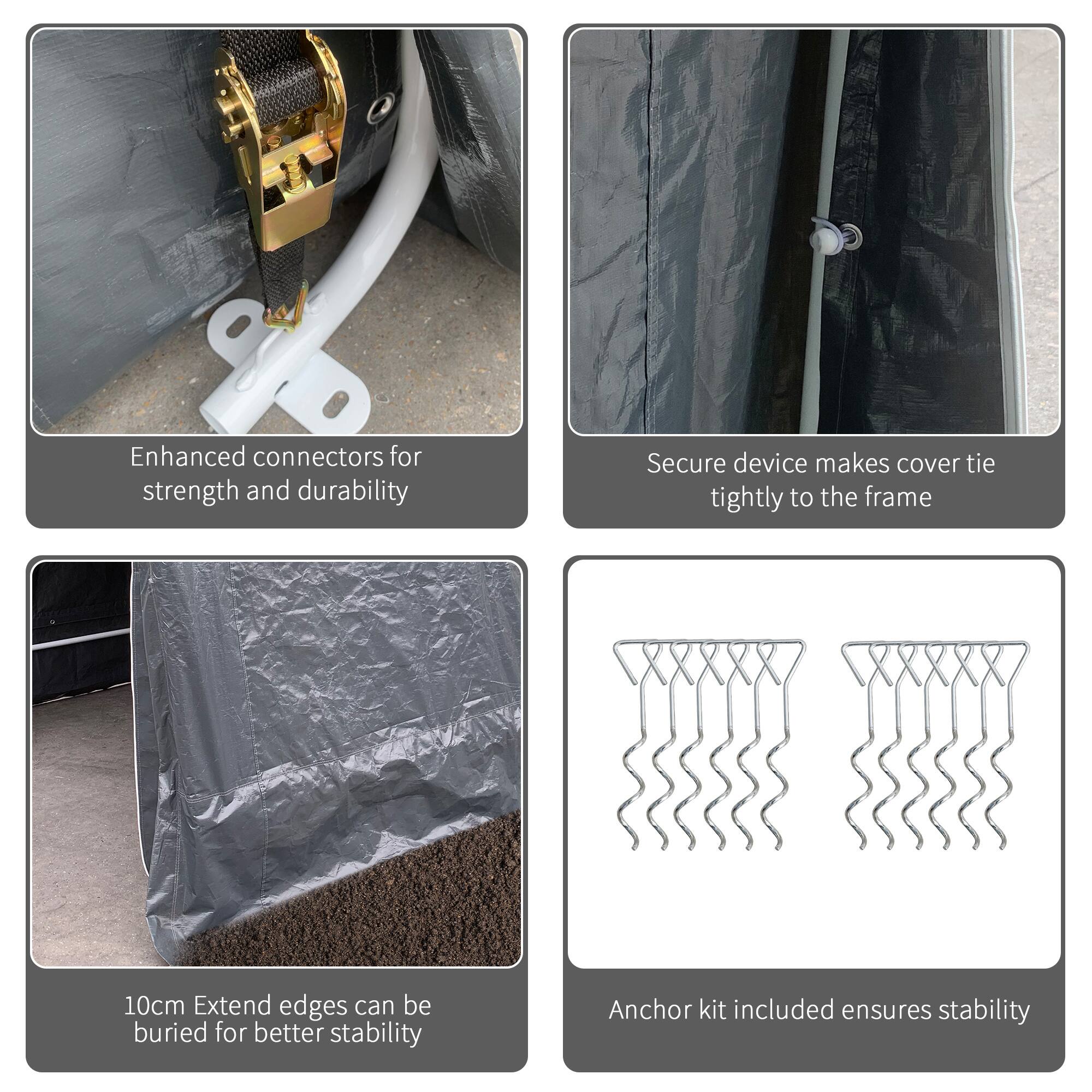 Enhanced connectors for strength and durability, Secure device makes cover tie tightly to the frame, 10cm Extend edges can be buried for better stability, Anchor kit included ensures stability