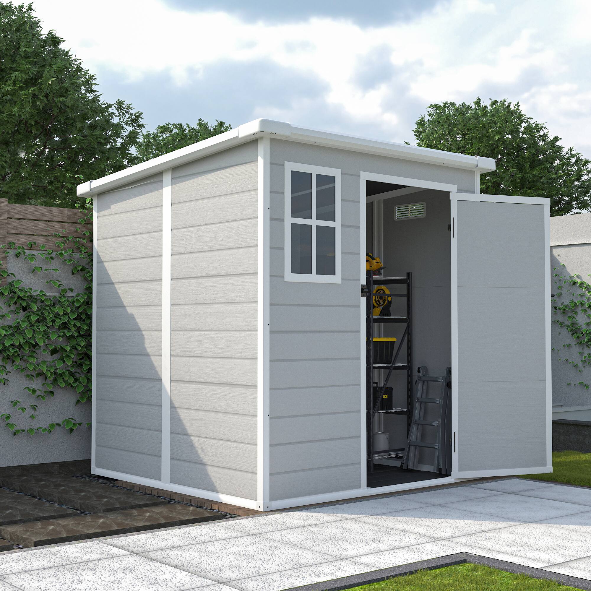 Alt View 1. Anysun - 6x6ft Waterproof Resin Tool Storage Shed with Floor, Lockable Doors, Window & Vents - Gray.