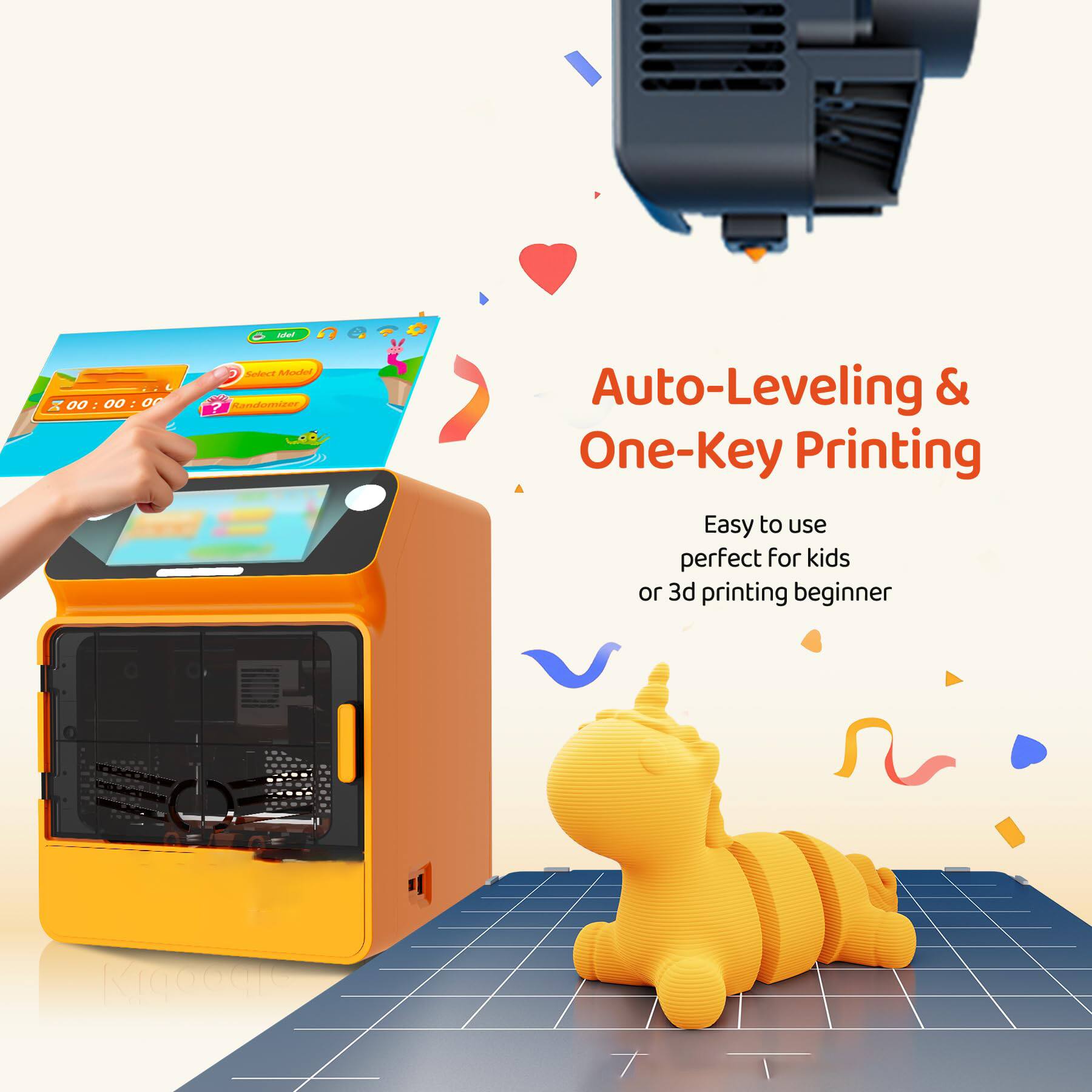 Auto-Leveling & One-Key Printing  
Easy to use  
perfect for kids or 3d printing beginner