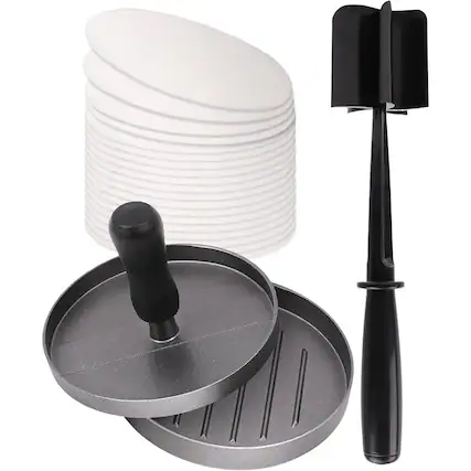 Front. MOSZAR LLC - Hamburger Press Set – Heat-Resistant Nylon, Non-Stick, Black.