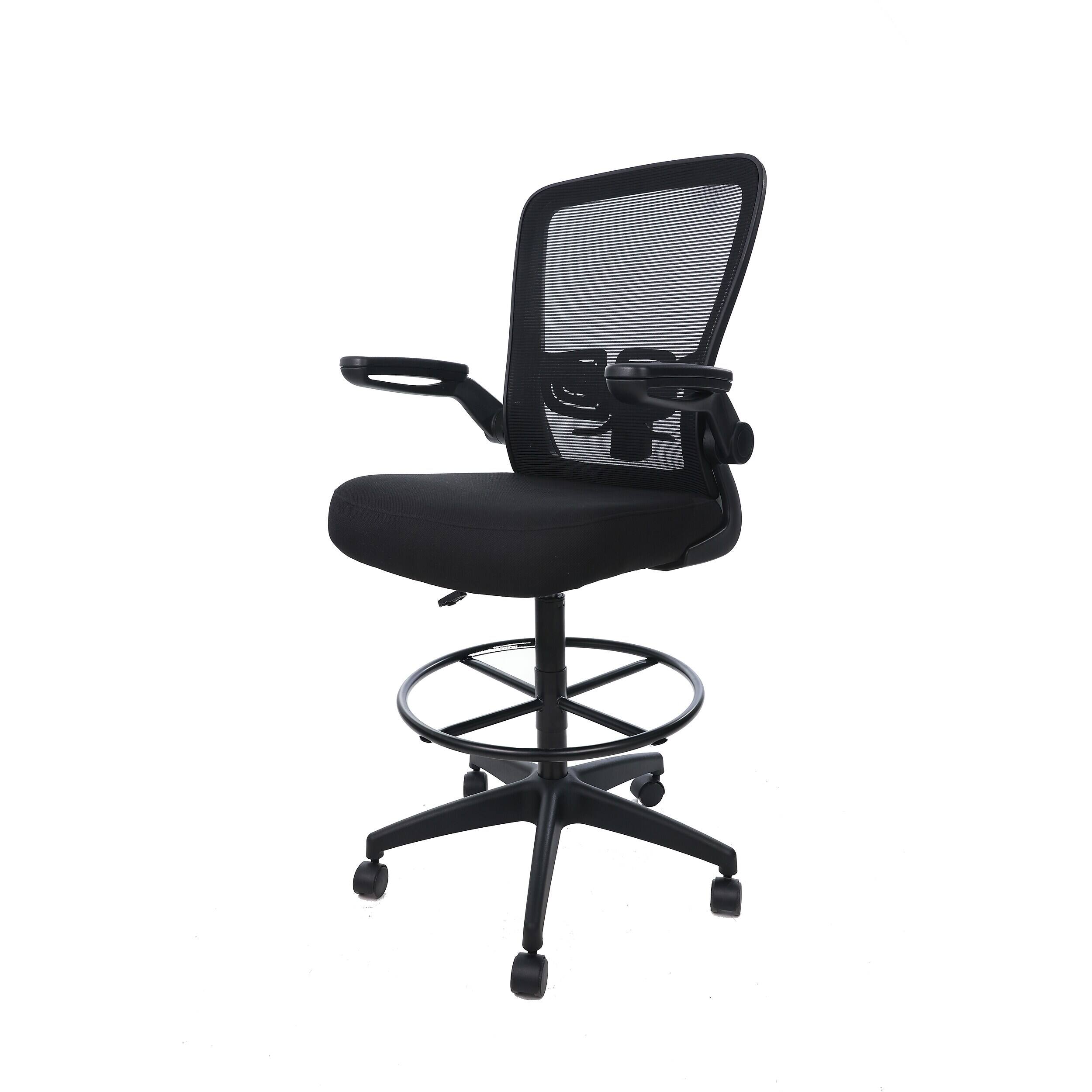 Alt View 1. Boss Office Products - Flip Arm Mesh/Fabric Chair with Footrest and Lumbar Support, Black (B16366BK-BK) - Black.