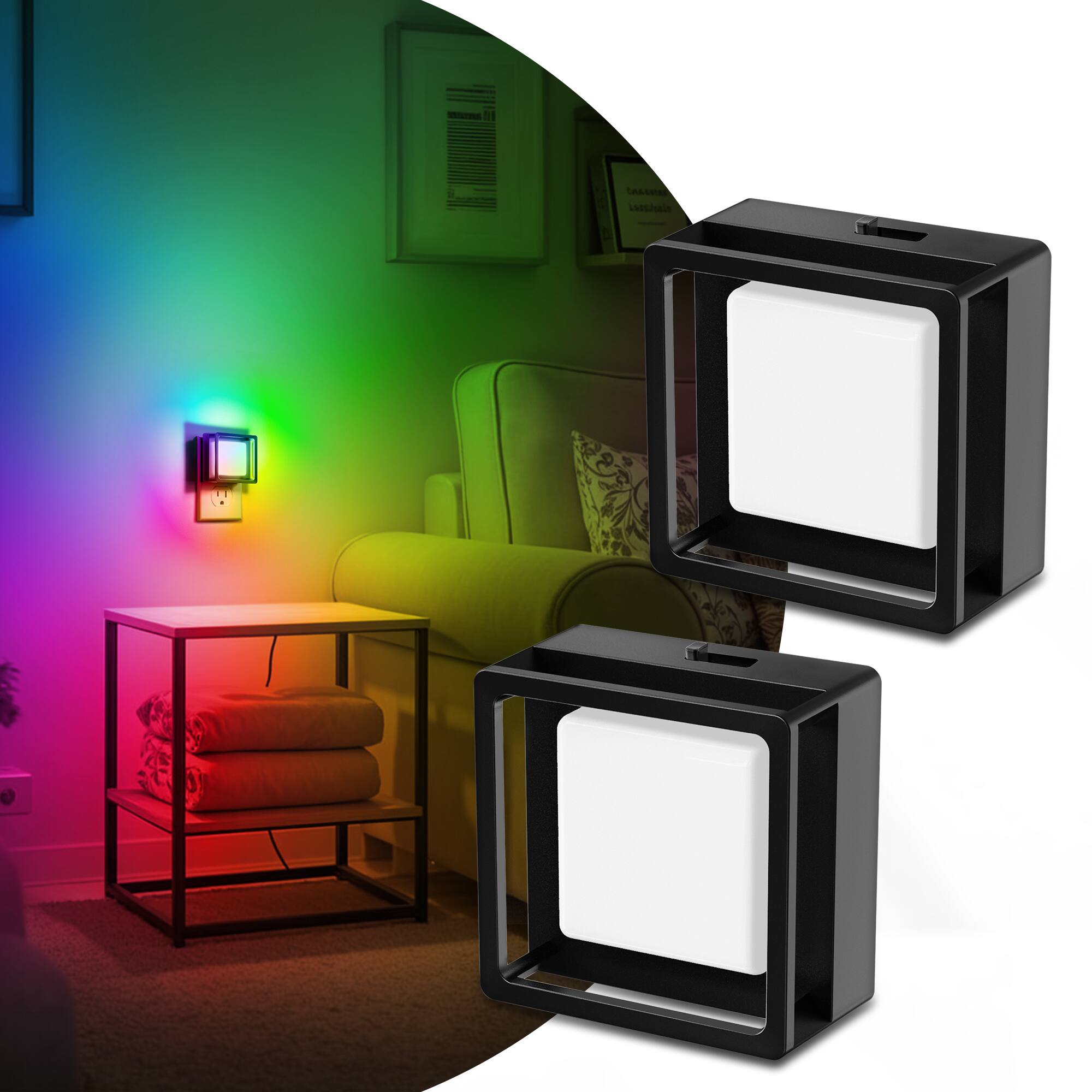Angle. Jandcase - JANDCASE 2-Pack 1W Plug-in Night Light, RGB Color Changing Color Memory, Dusk-to-Dawn Sensor - Black.