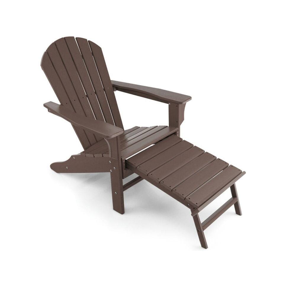 Front. Pefilos - Patio HDPE Adirondack Chair with Retractable Ottoman, HDPE Chair Ergonomic and Large Seat - Brown.