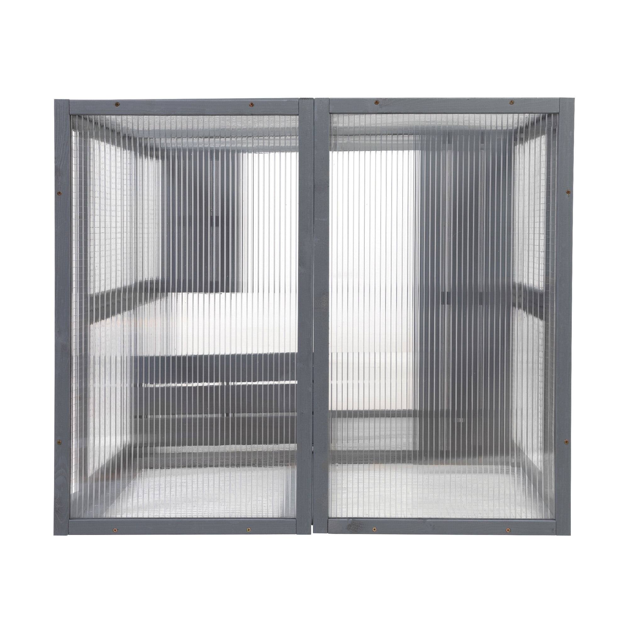 Left. Pefilos - 64" Cat House Outdoor Catio Cat Enclosures Wooden Kitty House with Platforms, Waterproof Roof, Hammock.