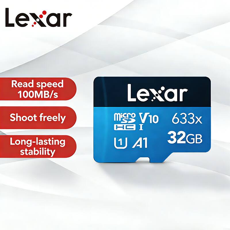 Lexar Read speed 100MB/s Shoot freely Long-lasting stability Lexar micro SD V10 633x H I U1 A1 32GB