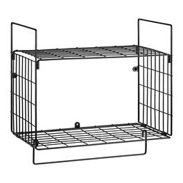 Oumilen - 2-Tier Wall Mount Wire Bathroom Shelf with Towel Bar, Rustproof Metal Wall Storage Organizer - Black