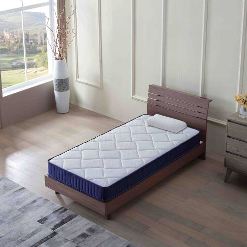 Angle. GOODSILO - 6 Inch Hybrid Twin Mattress with Foam and Pocket Springs for Guest Rooms and Kids Bedrooms - White+Blue.
