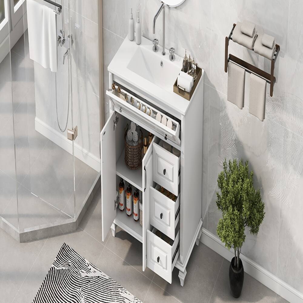 Angle. Loheer - Loheer 36 inch bathroom vanity with sink, white solid wood bathroom cabinet, 3 drawers 2 doors - White.