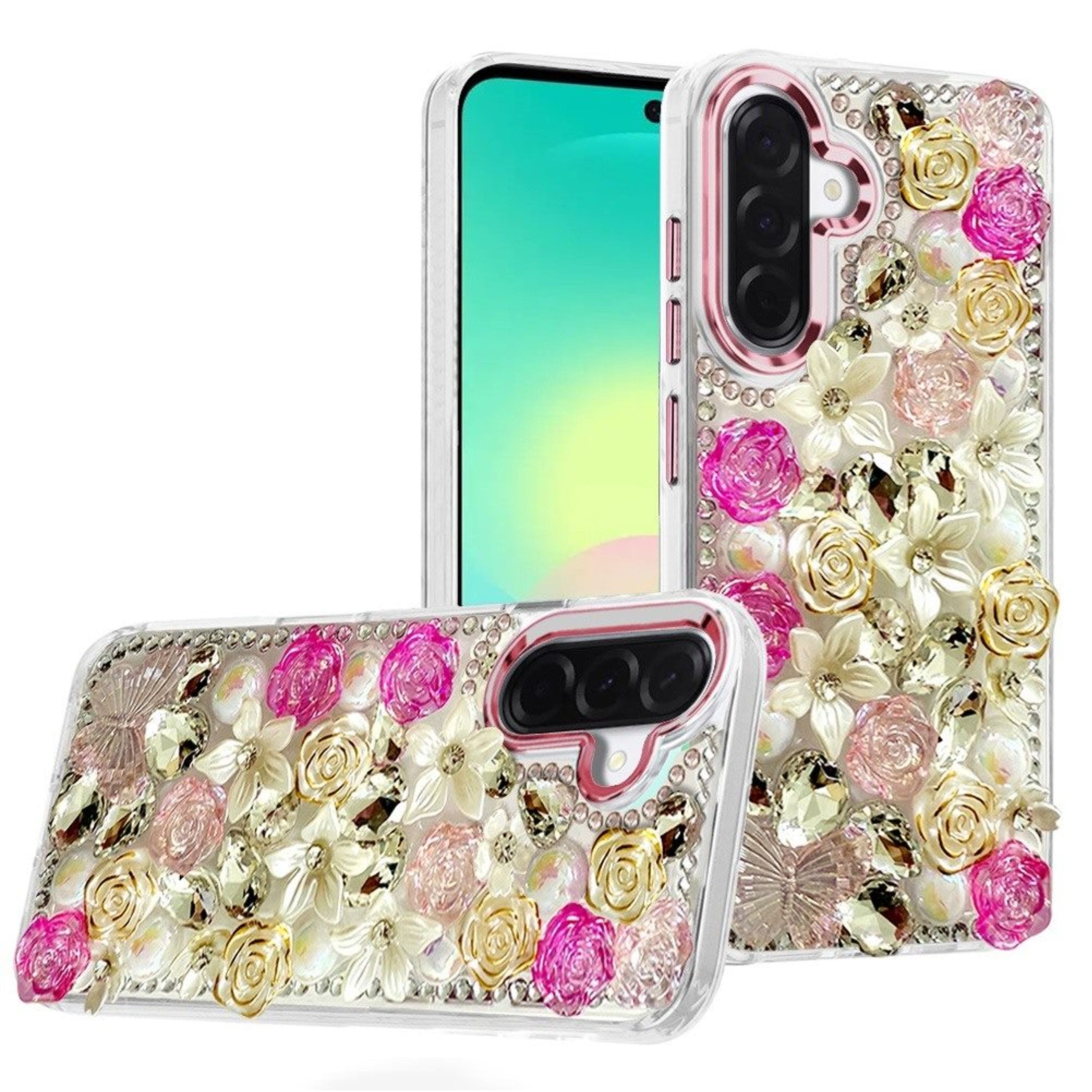 Kitcheniva - Floral Arrangement 3D Bling Cute Cover Plus Tempered Glass For Samsung A27 5G - Pink price history on PriceWatchPro
