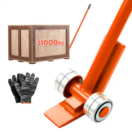 Front. VEVOR - Prylever Bar, 11000 lbs Weight Capacity, 67 Inch Carbon Steel Handle Lever Dolly, Pry Lever Bar with Wheels - Orange.