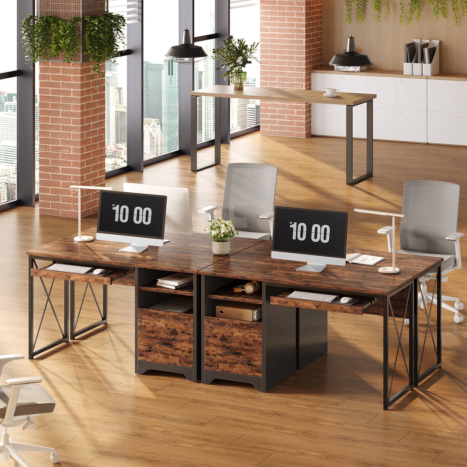 Alt View 1. Bestier - 47 inch Computer Reversible Desk with File and Storage Drawers with Keyboard Tray for Home Office - Rustic Brown.