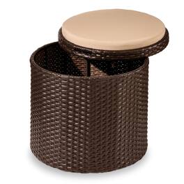 Best Choice Products - Round Wicker Ottoman, Multipurpose Furniture w/ Removable Cushion, Steel Frame - Brown/Beige
