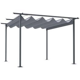 Outsunny - 11.5' x 11.5' Outdoor Retractable Pergola Canopy, Metal Patio Shade Shelter for Backyard, Porch Party, Garden - Gray