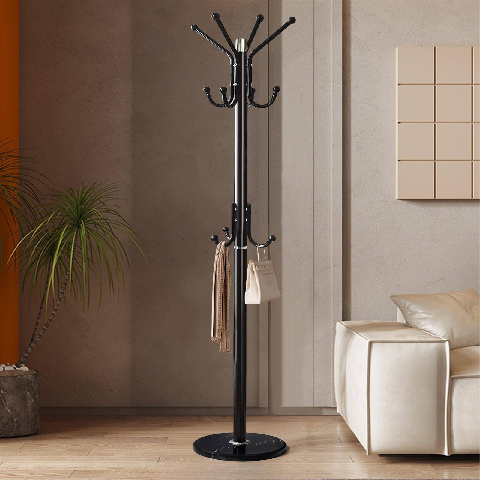 Alt View 5. ThinkLink Electronic - Modern Coat Rack Freestanding With Marble Base & Sturdy Metal Frame 11 Hooks Hall Tree For Jackets Hats Bags - 11 hooks-Black.