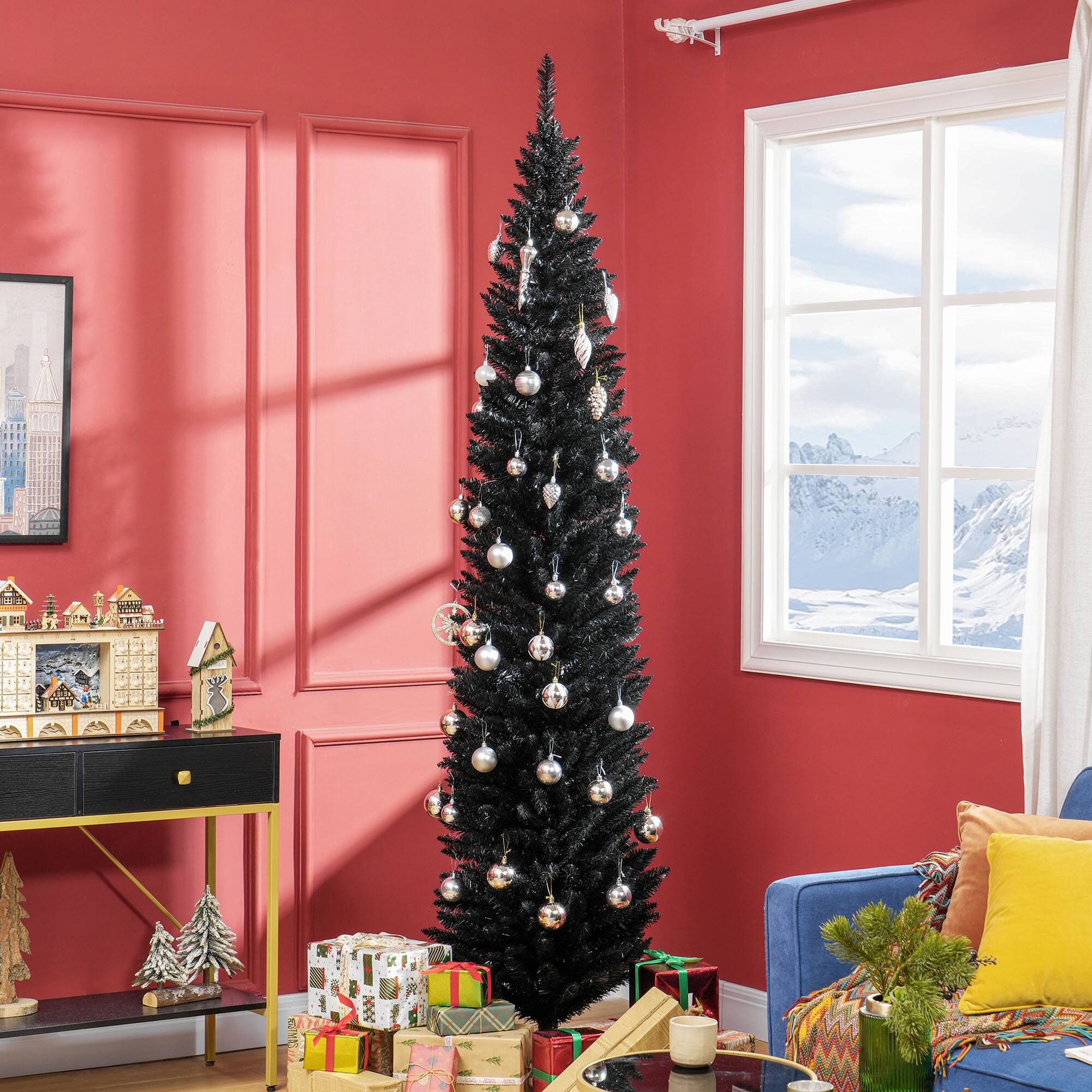 Alt View 1. Homcom - Unlit Pencil Artificial Christmas Tree with Realistic Branches and 618 Tips - black.