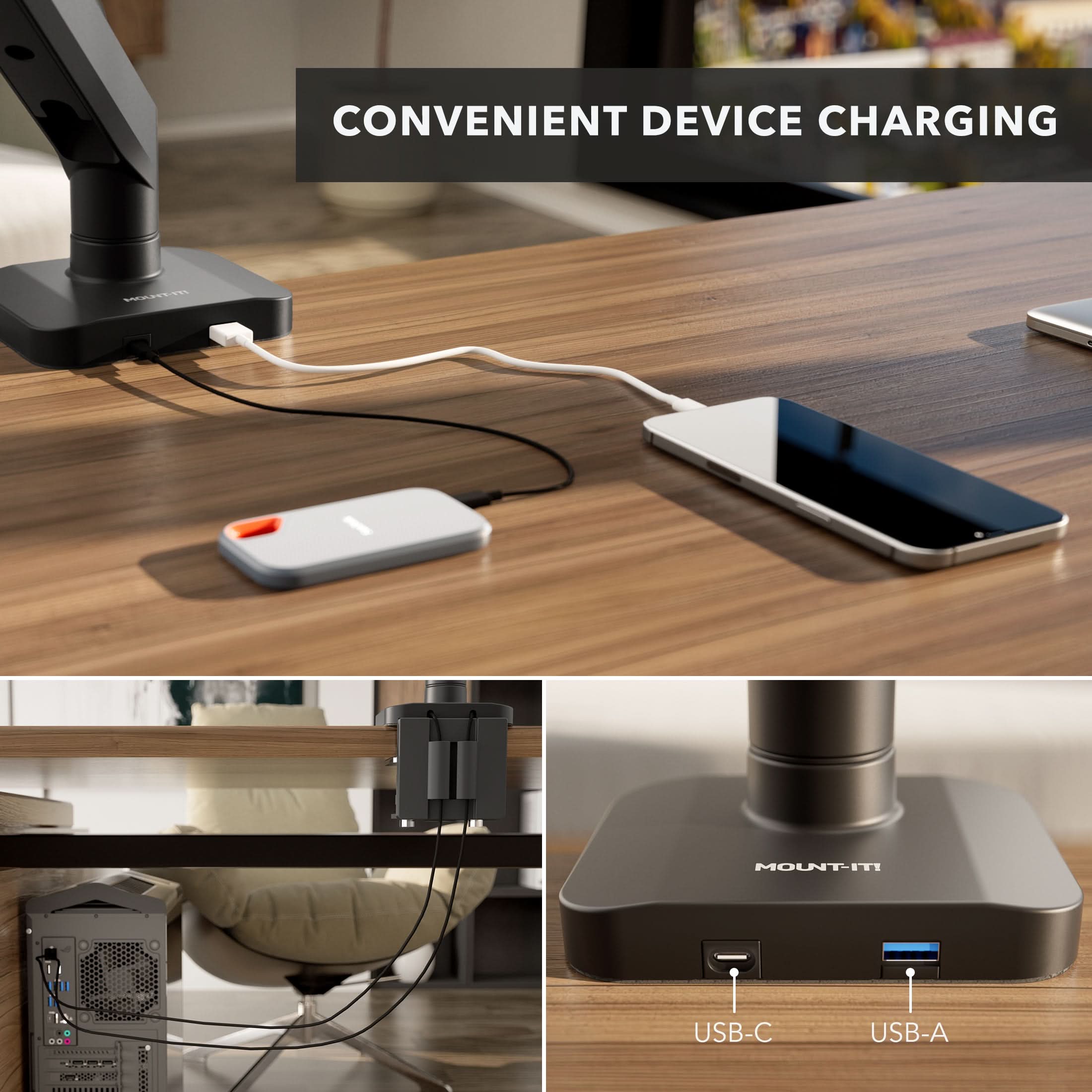 CONVENIENT DEVICE CHARGING  
MOUNT-IT  
USB-C USB-A