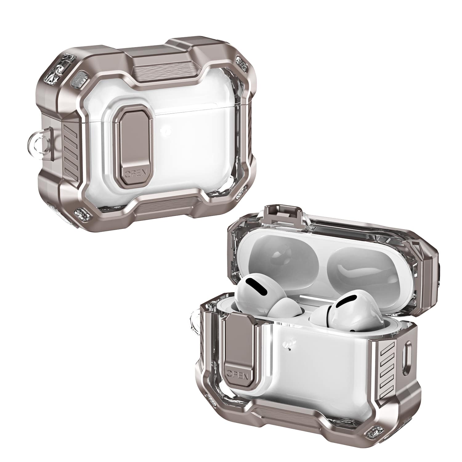 UUCOVER - Rugged Protective Case for Airpods Pro 3rd Gen (2025) with Lock and Carabiner Shockproof PC Clear Cover - Titanium