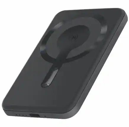 Front. Chargeworx - 5000 mAh MagSafe Slim Metal Power Bank - Black.
