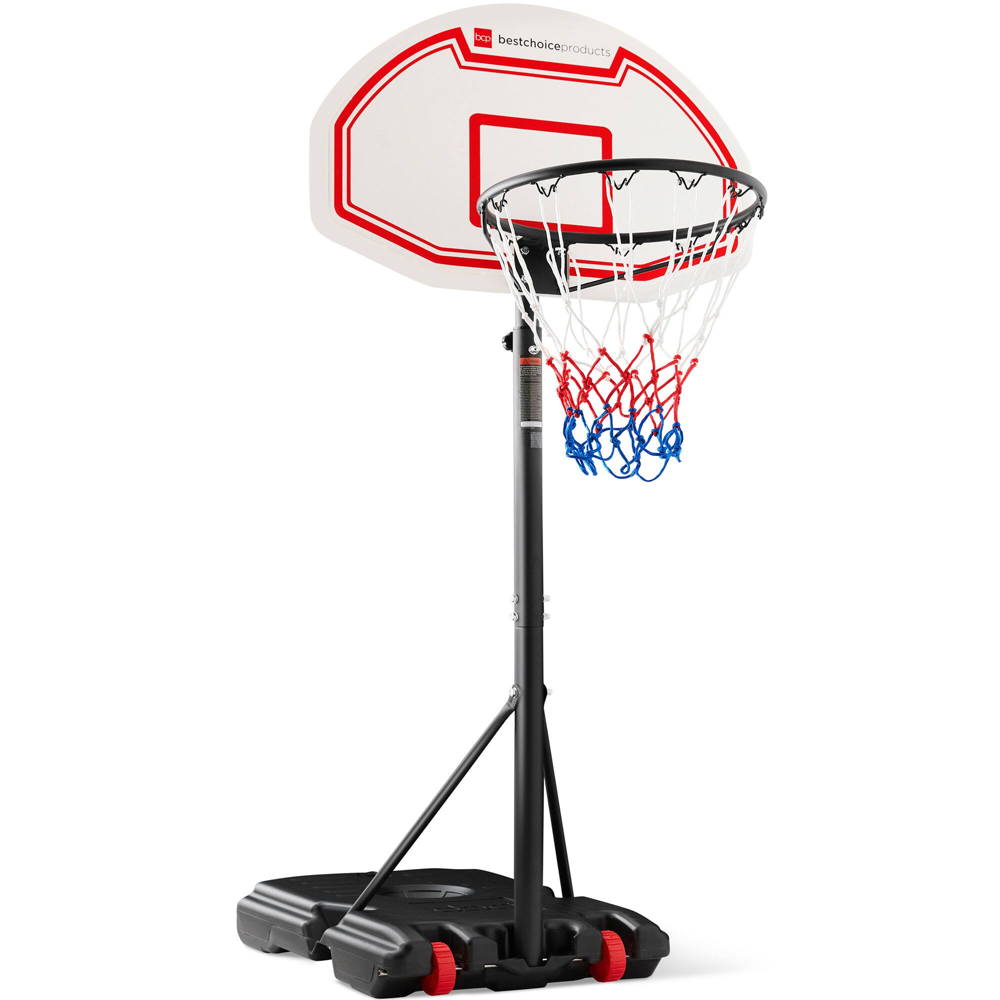 Best Choice Products - Kids Height-Adjustable Basketball Hoop, Portable Backboard System w/ 2 Wheels - Red/ - White