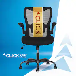 Click365 - Ergonomic Office Chair with Lumbar Support Breathable Mesh Desk Chair with Flip-Up Arms Adjustable Height Swivel Chair - Black