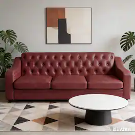 Dyonery - 78" Faux Leather Sofa Couch with Solid Wood Legs, Modern Tufted 3-Seater Sofa,Vintage Button-Tufted Sofa - Red