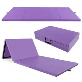 Costway - 10' x 4' x 2" 4-Panel Folding Exercise Mat w/Carrying Handles for Gym Yoga - Purple