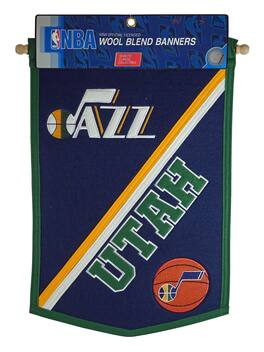 Winning Streak Sports - Utah Basketball Jazz NBA Embroidered Wool Blend Traditions 12x18 Banner Flag - Multi