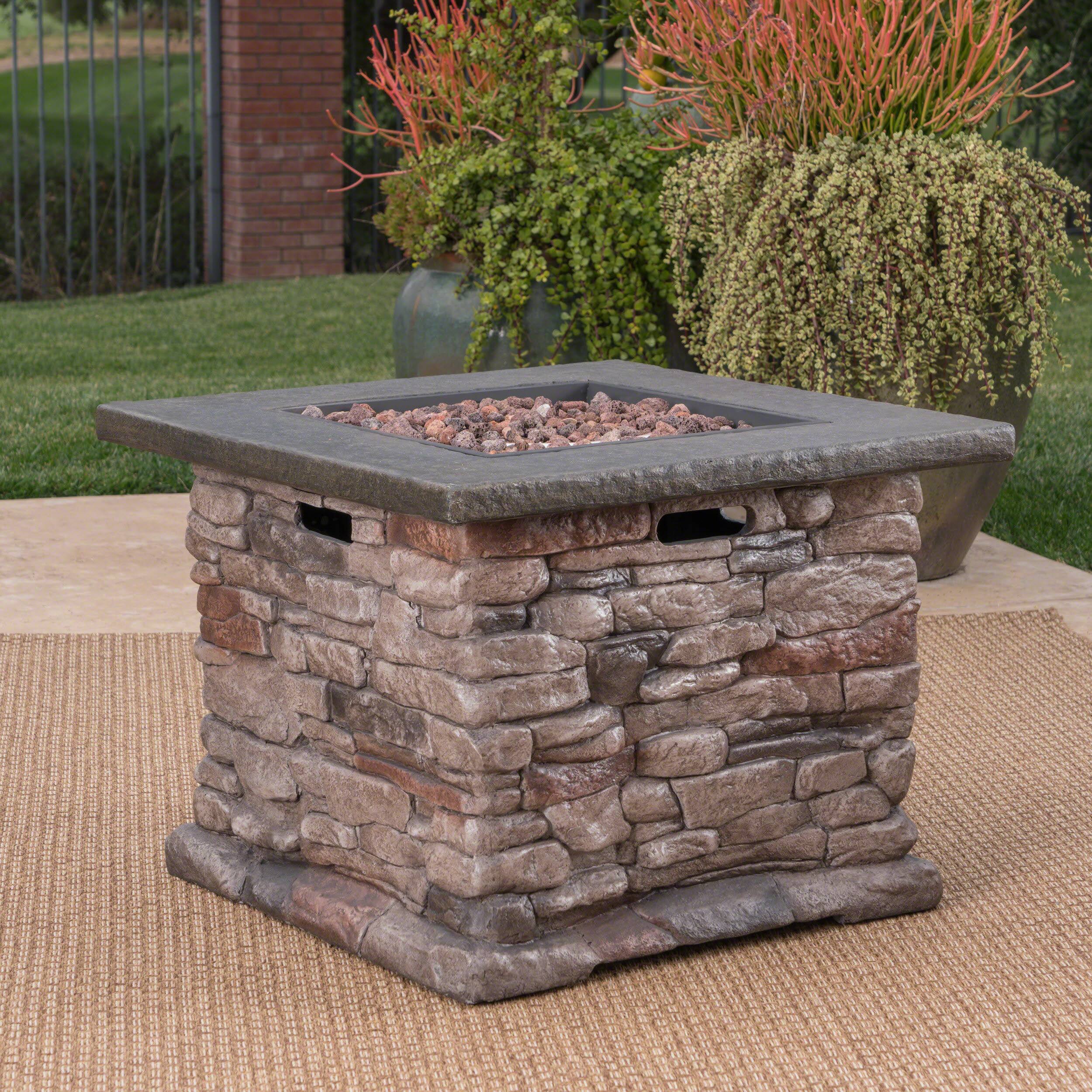 Left. TinyHomie - STONEWALL 32 SQUARE PROPANE FIRE PIT.