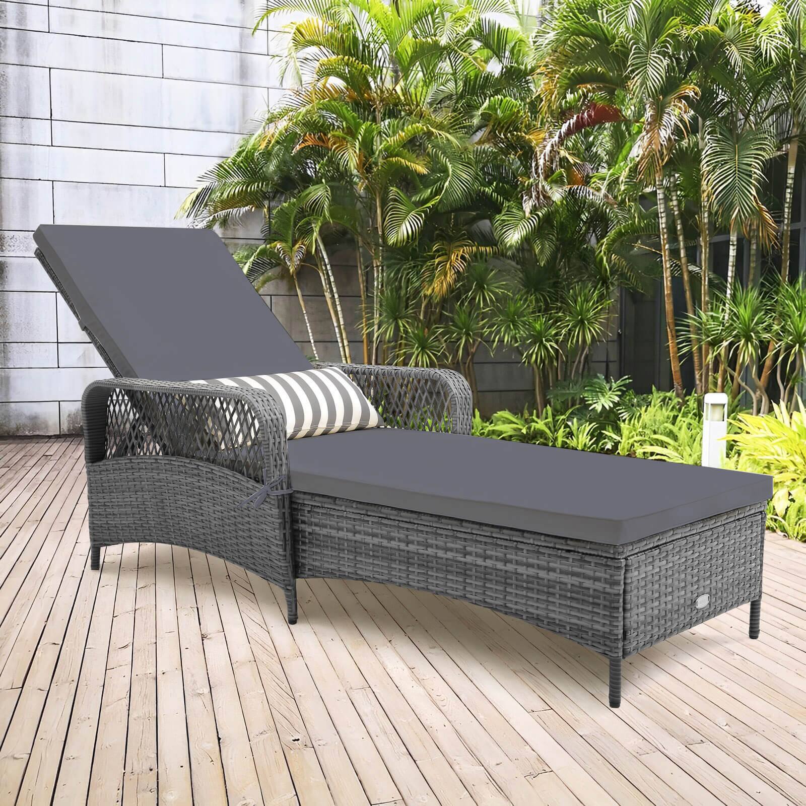 Alt View 1. Costway - Costway Outdoor Chaise Lounge Chair Patio Recliner with 6-Level Backrest Cushion & Pillow - Gray + Mix Gray.