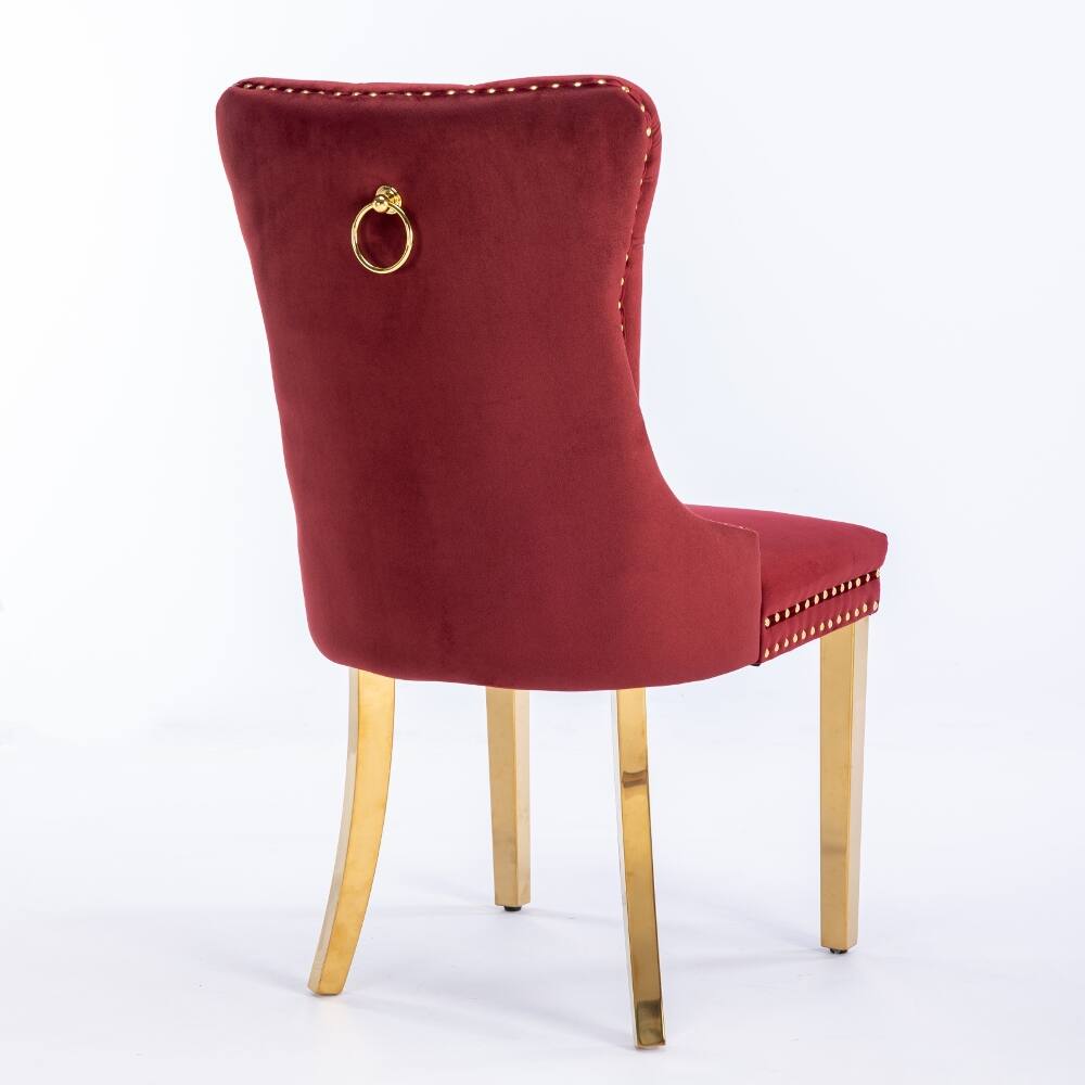 Alt View 2. Loheer - Loheer Velvet Dining Chairs Tufted Burgundy Upholstered Set of 2 with Gold Legs - Burgundy.