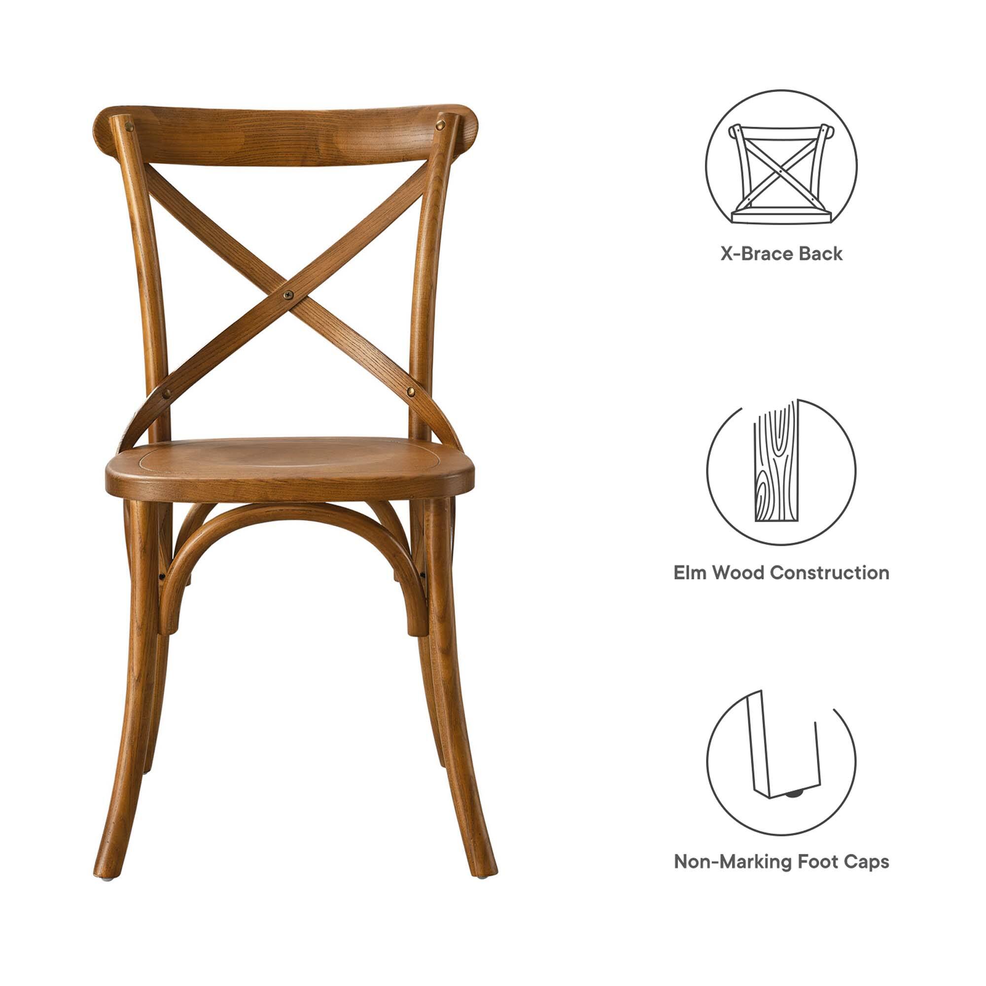 X-Brace Back  
Elm Wood Construction  
Non-Marking Foot Caps
