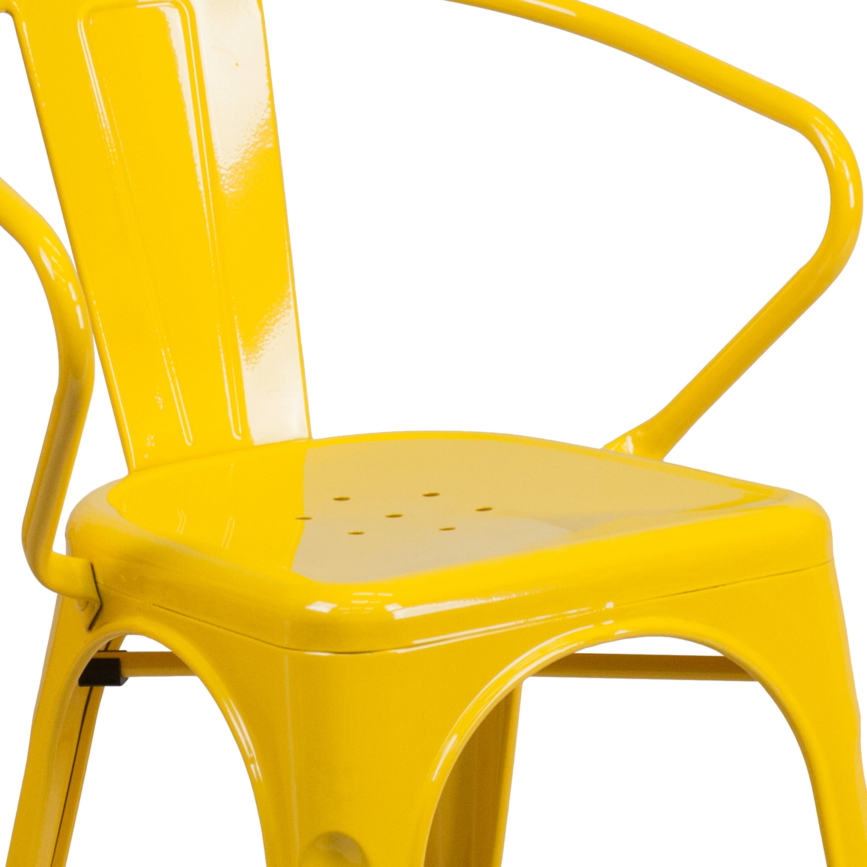 Alt View 8. Emma + Oliver - Commercial Grade Colorful Metal Indoor-Outdoor Chair with Arms - Yellow.