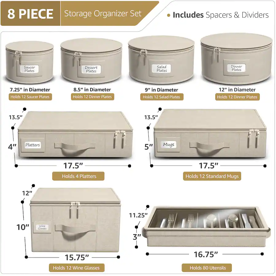 Dinner Service Storage Sorbus 8 Piece Hard Shell Dinnerware Storage Cases for Dinner Plates ...