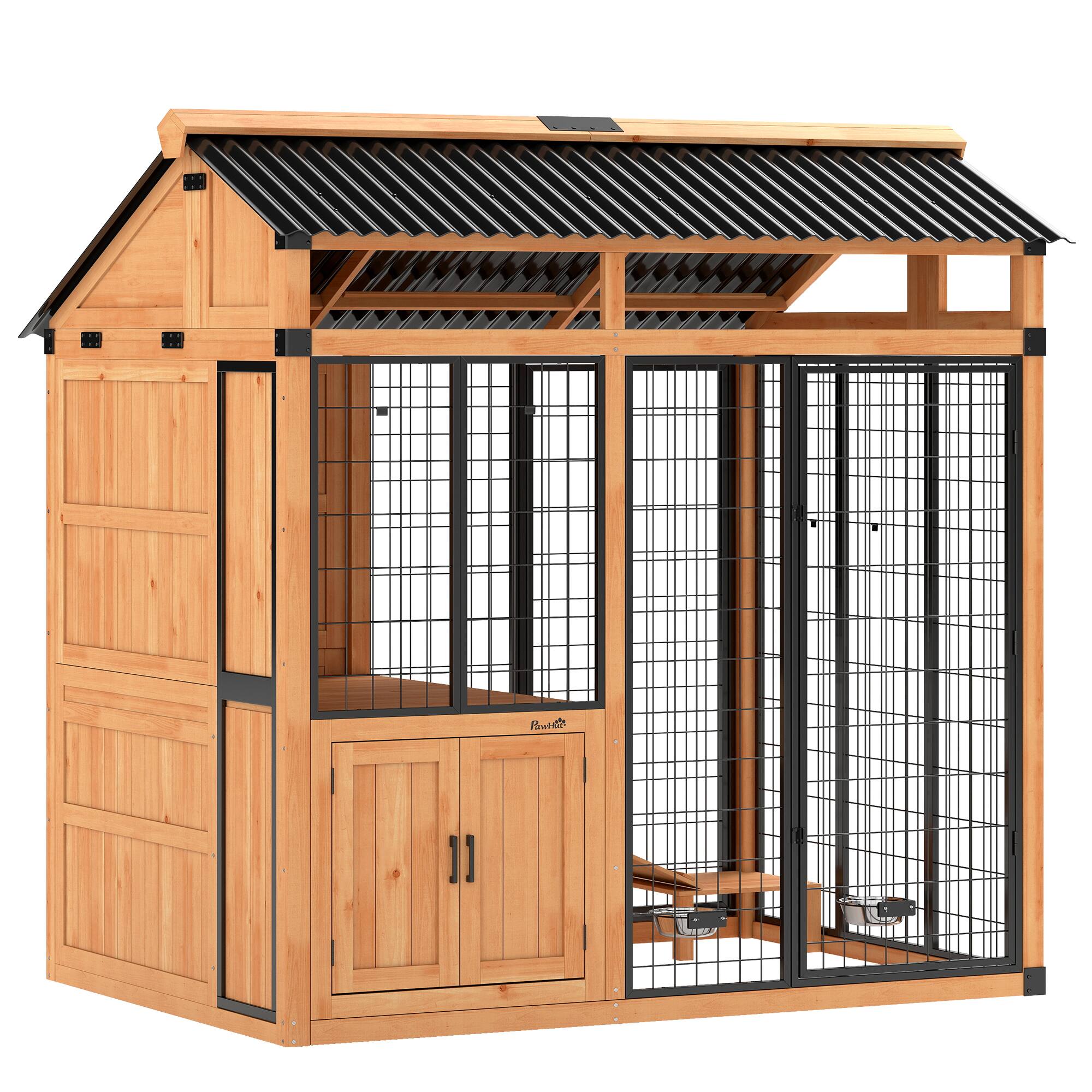 Pawhut - 7' x 5' Extra Large Dog House, Wood Outdoor Dog Kennel with Platform - Yellow