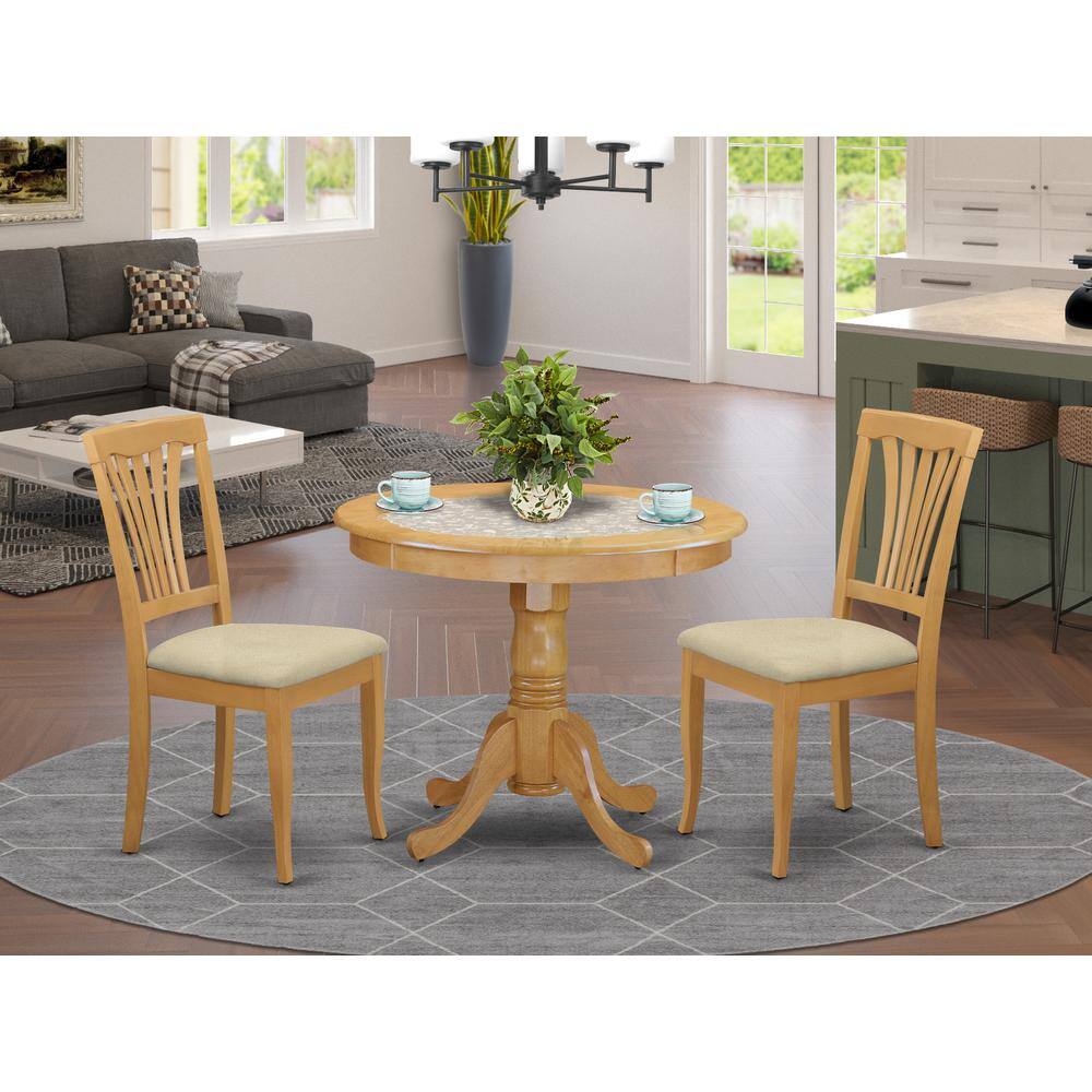 Left. East West Furniture - ANAV3-OAK-C 3 Pc Dining room set - Kitchen dinette Table and 2 Kitchen Dining Chairs - Oak.