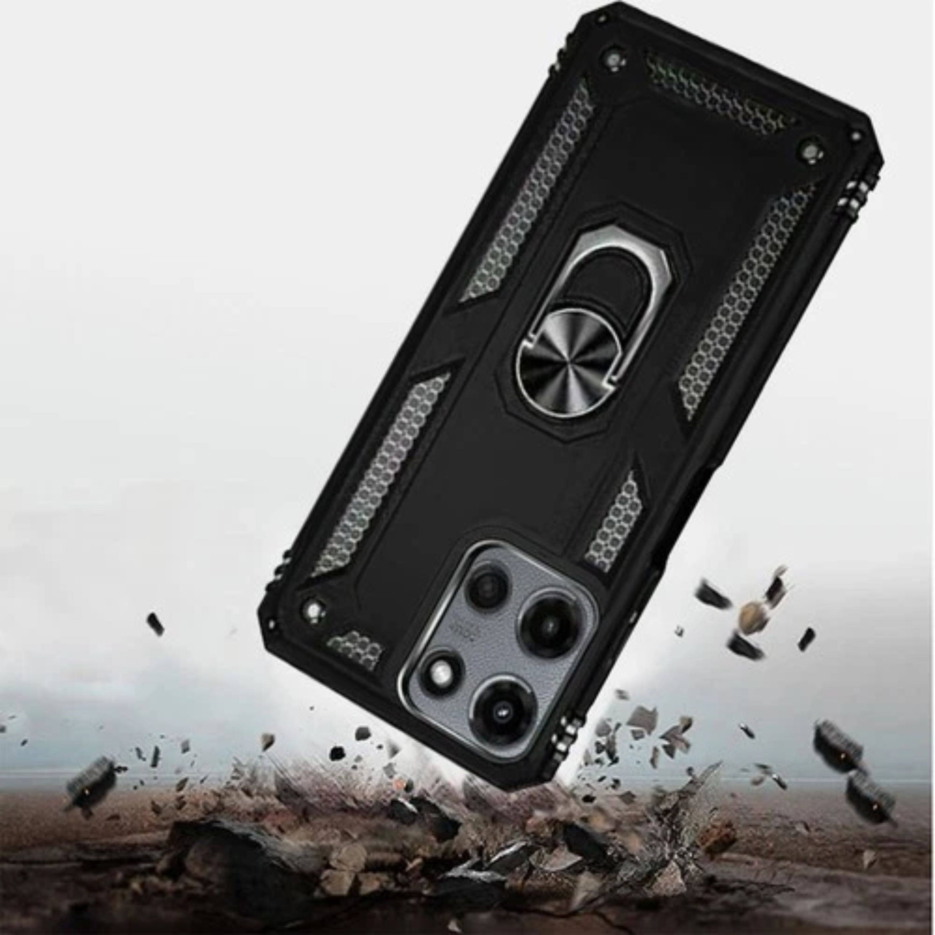 Angle. Kitcheniva - Reinforced Metal Ring Holder Holster Protective Cover With Tempered Glass For Moto G Stylus 2026/2025 Black - Black.