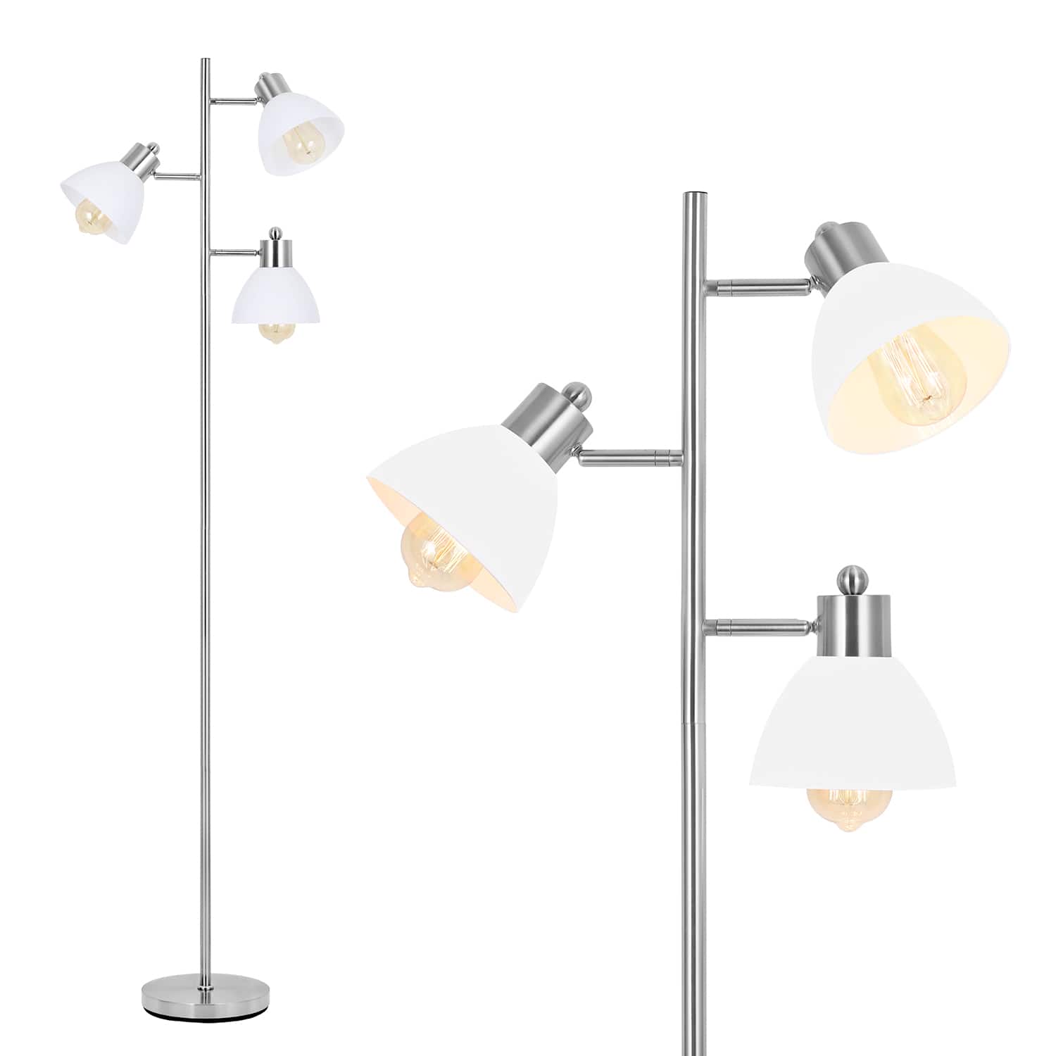 Oumilen - 62.6" 3-Head Adjustable Chrome Floor Lamp