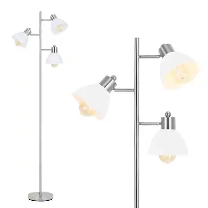 Front. Oumilen - 62.6" 3-Head Adjustable Chrome Floor Lamp.