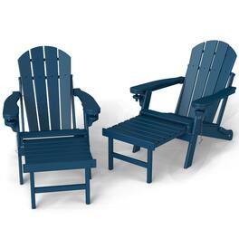 FODINGHILL - Set of 2 HDPE Adirondack Chairs with Ottomans - Blue