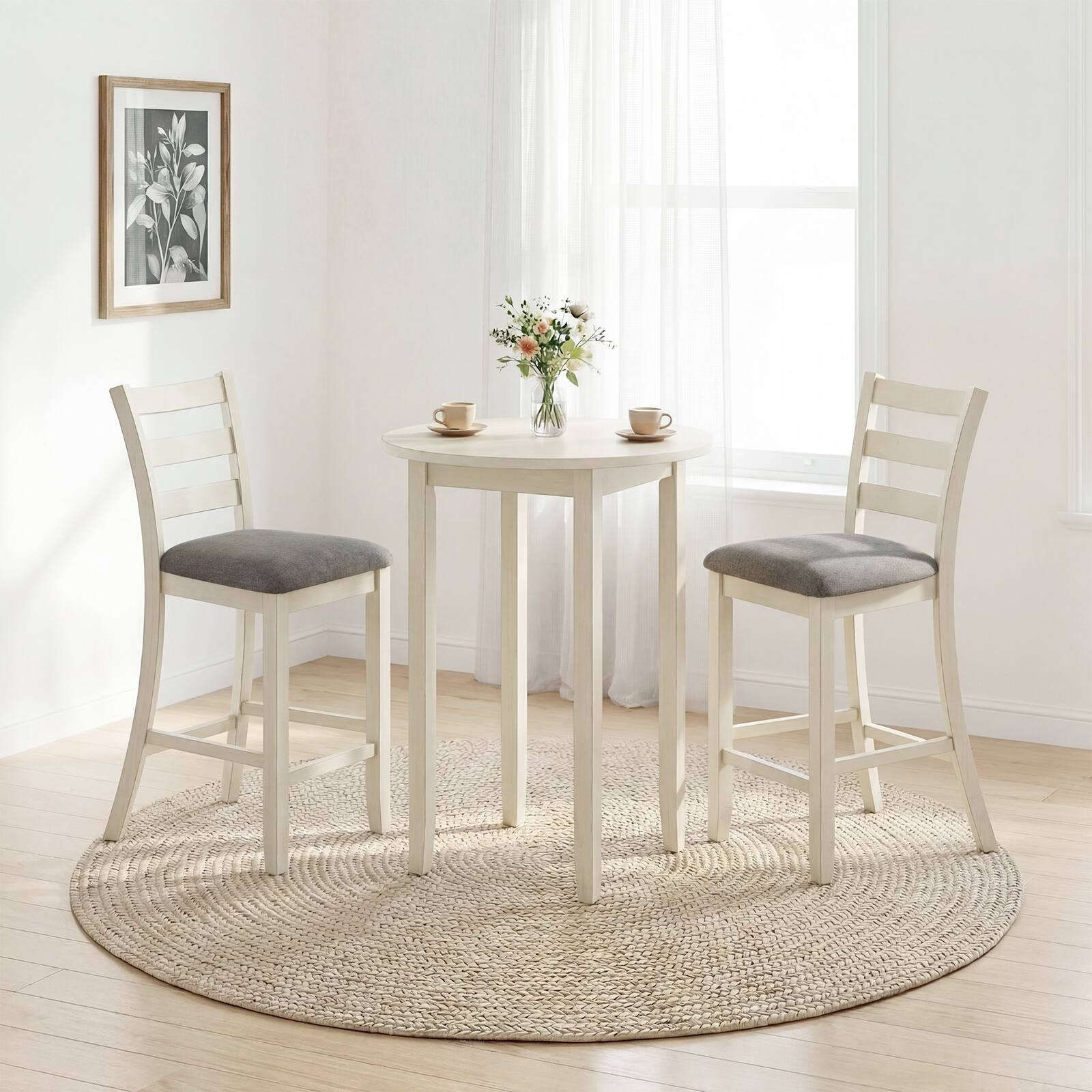 Alt View 1. Gymax - Gymax Bar Stools Set of 2 Upholstered Counter Height Barstools w/Padded Seat Footrest - Beige.