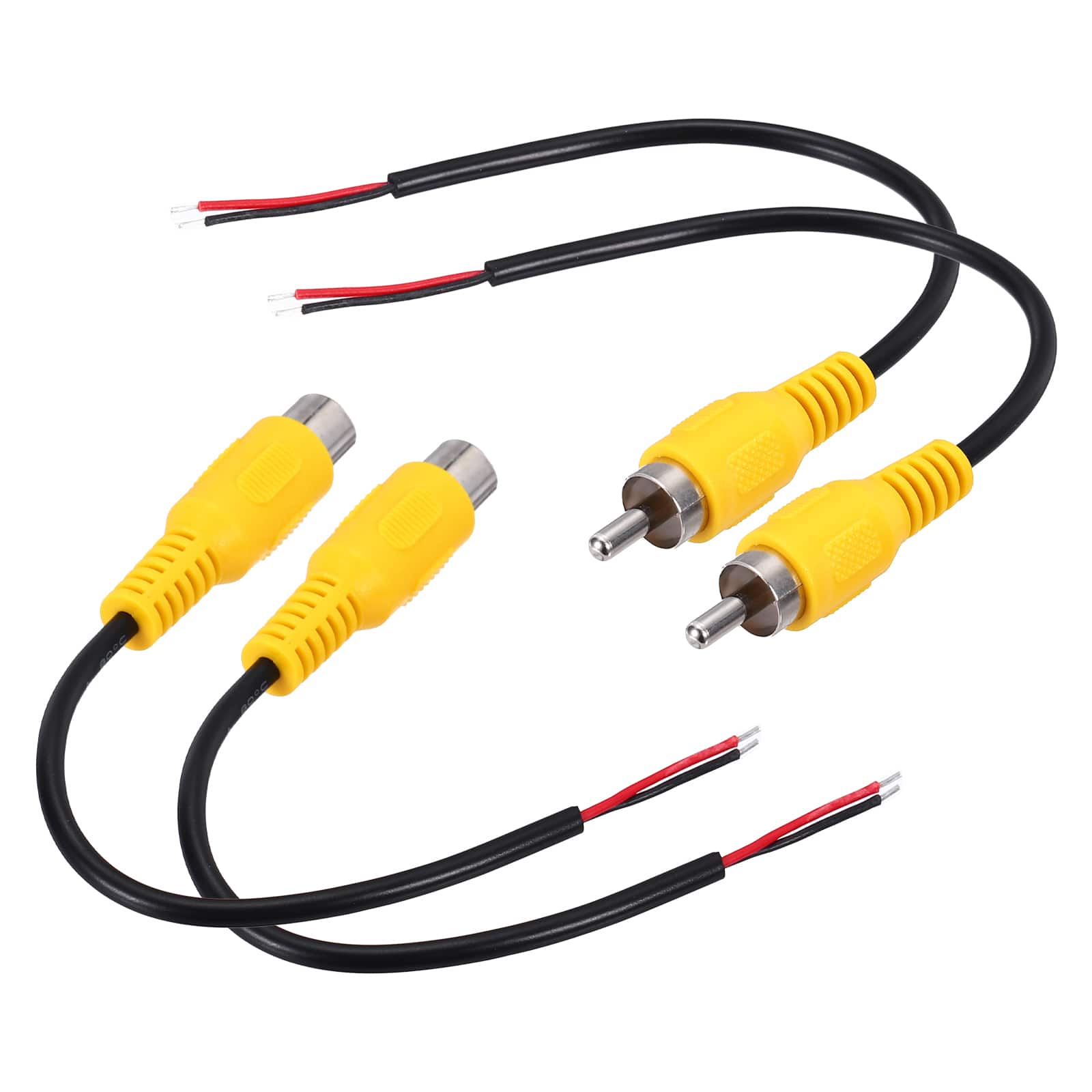 Unique Bargains - 4pcs 6" Flat RCA Male/Female Plug to Bare Wire Adapter for Audio Video Amplifier Speaker Wire - Black Yellow