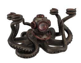 Veronese Design - Incredibly Cool Steampunk Diver Octopus 4 Candle Candelabra - Black