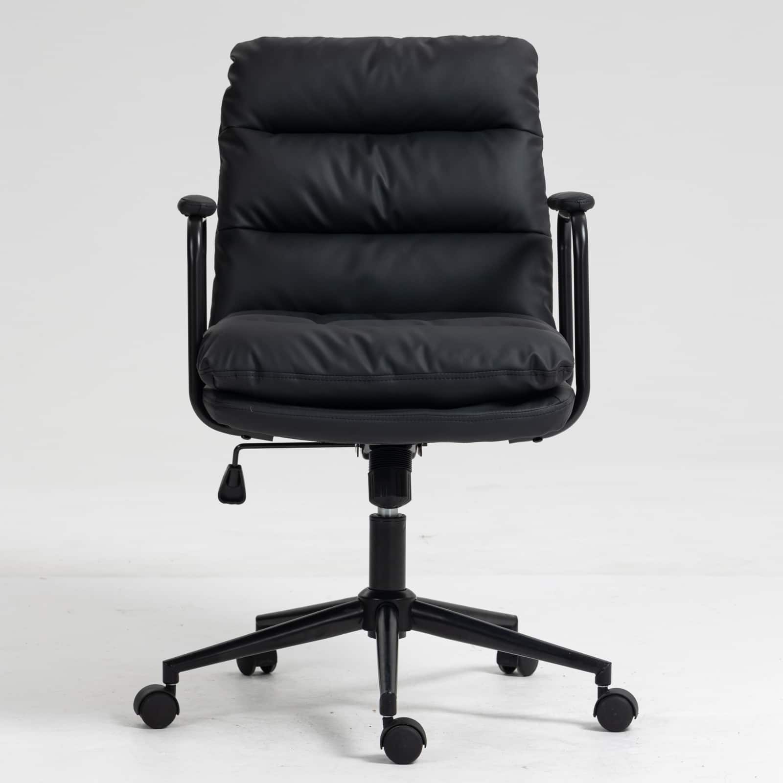 Forest'nSky - Ergonomic Mid-Back Office Chair - PU Leather Desk Chair with 40° Recline & Wheels - Black