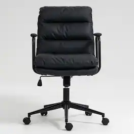 Forest'nSky - Ergonomic Mid-Back Office Chair - PU Leather Desk Chair with 40° Recline & Wheels - Black