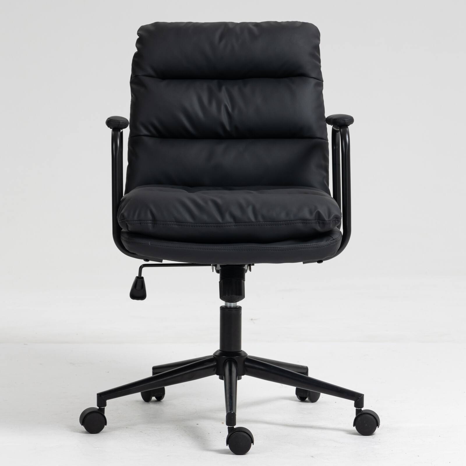 Front. Forest'nSky - Ergonomic Mid-Back Office Chair - PU Leather Desk Chair with 40° Recline & Wheels,Black - Black.