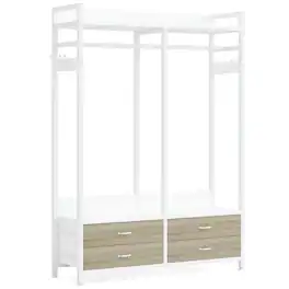 Kadyn - Freestanding Closet Organizer, Garment Rack with Drawers & Shelves - Oak & White