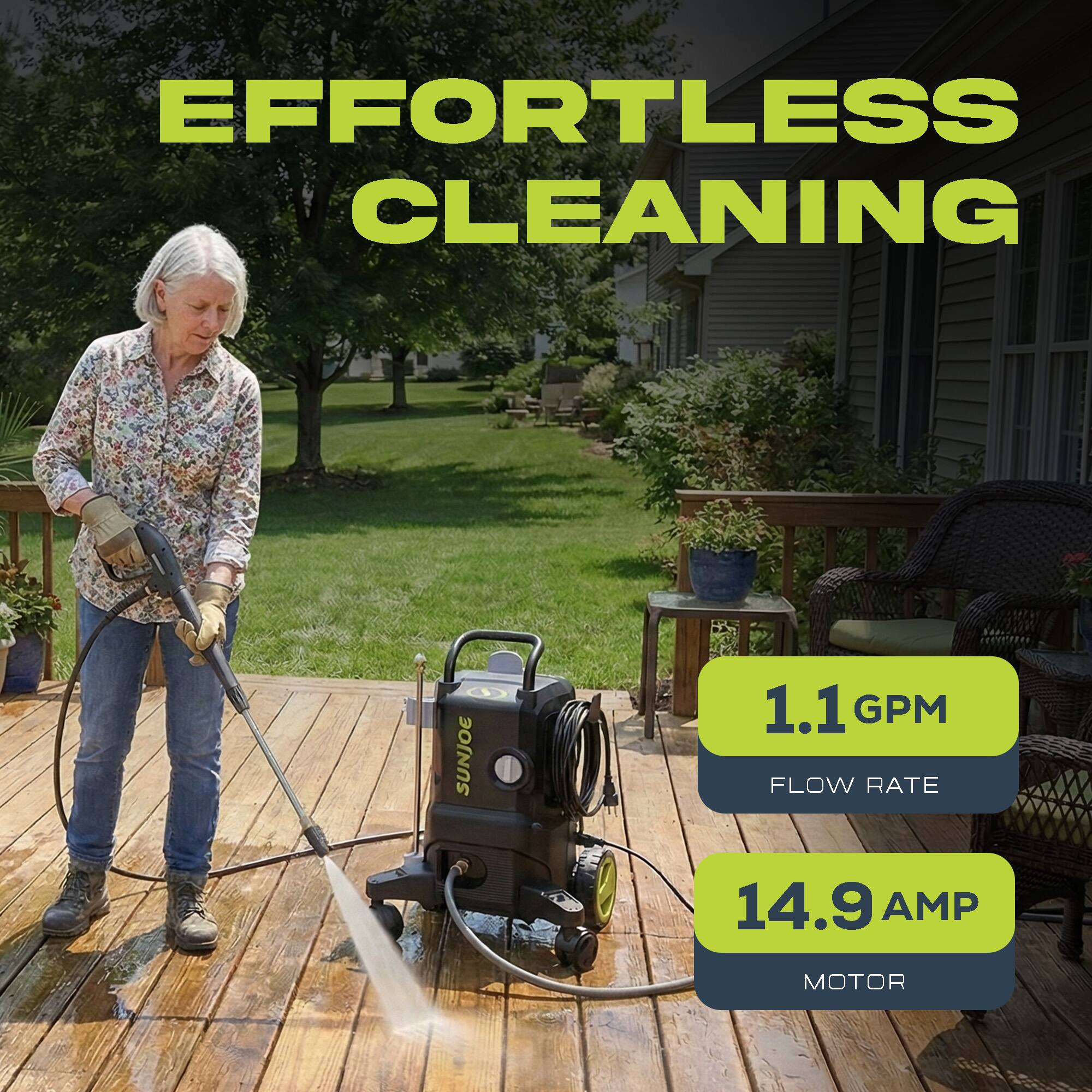EFFORTLESS CLEANING  
SUNJOE  
1.1 GPM FLOW RATE  
14.9 AMP MOTOR