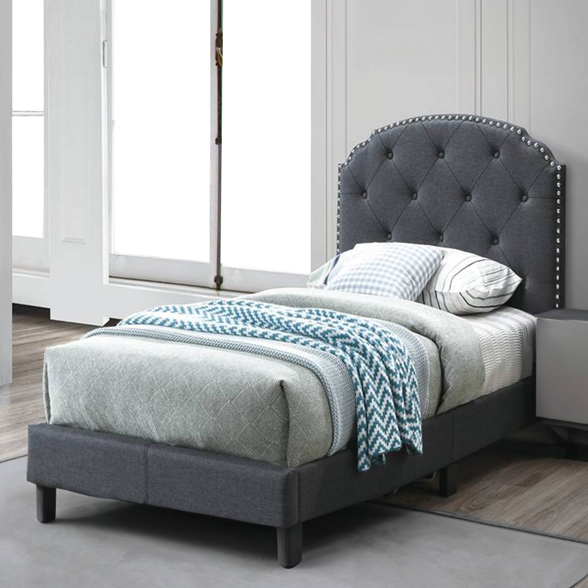 Alt View 5. Manhattan Lane - Queen Bed with Button Tufted Scalloped Headboard - Gray.