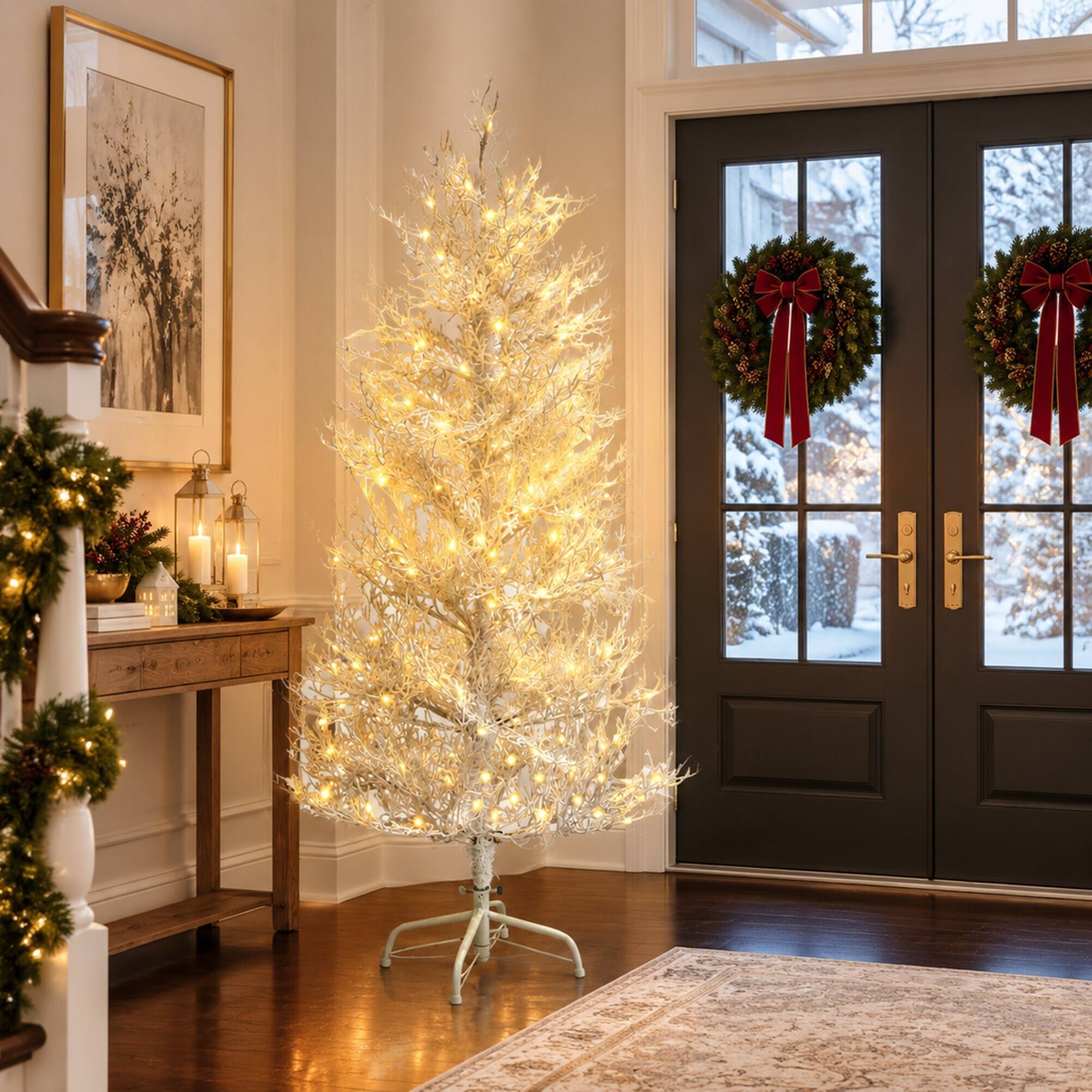Alt View 2. RYHNUYNE - 4 Ft Artificial Christmas Tree With 230 Warm White LED Lights, 280 Tips Hinged Branches Decor - White.
